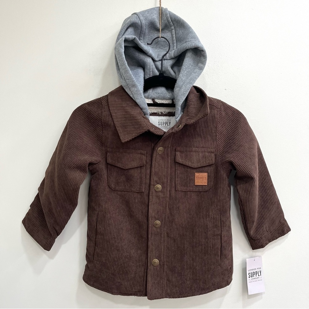 London Fog boys corduroy jacket shacket hooded fleece lined youth size 4